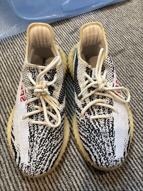 adidas Yeezy Boost 350 V2 — Black, White & Cream with Red Accent